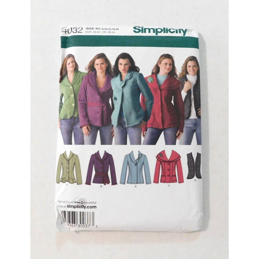 Simplicity 4032 Misses Jacket Vest Size 8-16 Sewing Pattern Uncut